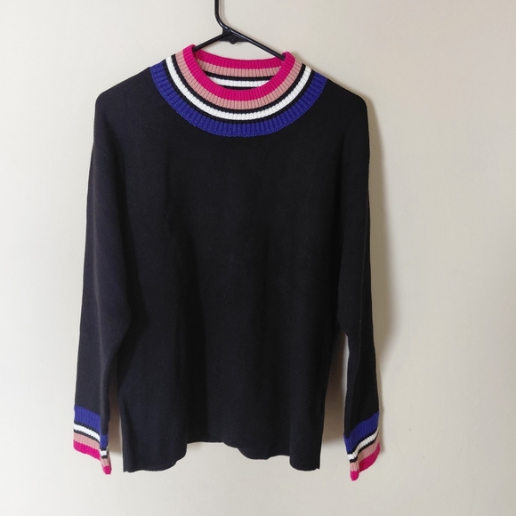 Sugar Lips black mock neck sweater with contrasting stripe collar and cuffs NWT - Picture 1 of 6